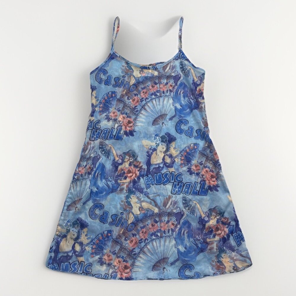 Vintage Claudel Mini Dress Wom Sz M Sheer AOP Retro French Cabaret Canada Made